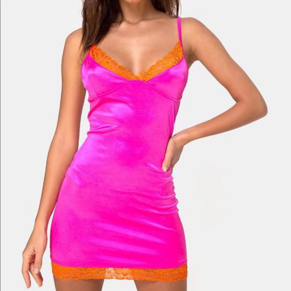 Motel Rocks Hot Pink / Orange Lace BodyCon Dress